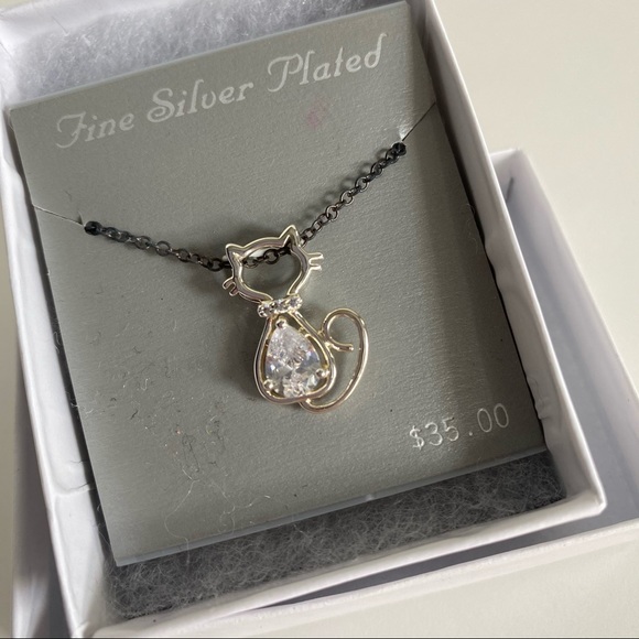 NEW Kohl’s Fine Silver Plated 18” Cat Necklace - Picture 2 of 6